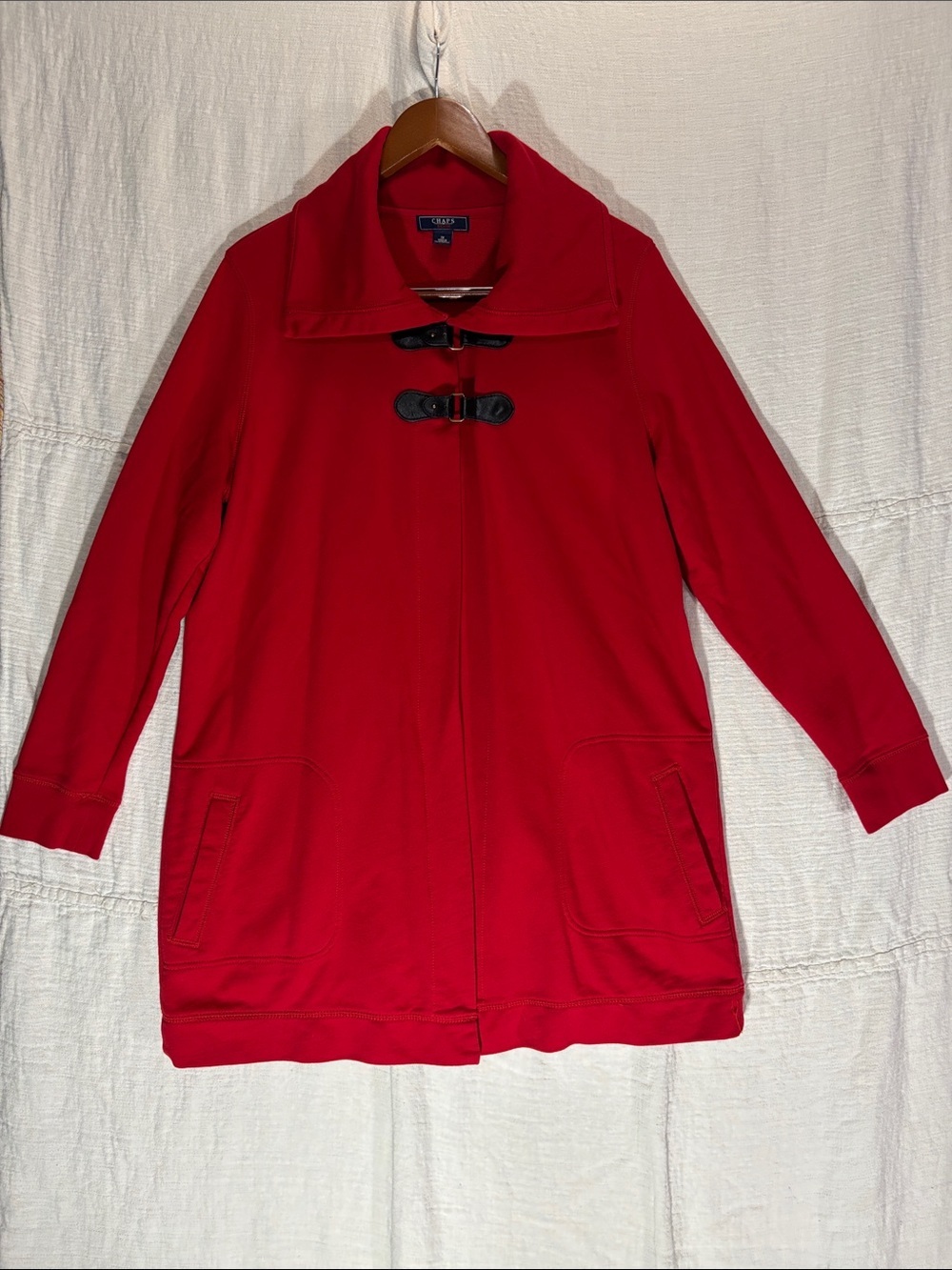 Chaps Denim Red Buckle Toggle Jacket Cotton Knit Cardigan Coat 1X EUC